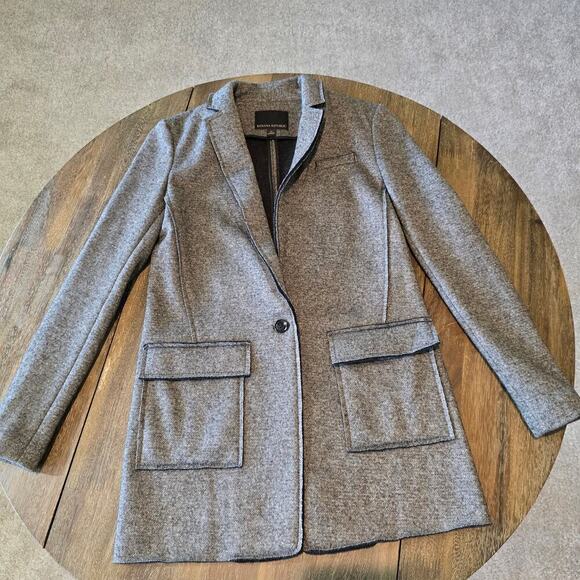 Banana Republic Women Gray Black Wool Blend Textured Knit Boyfriend Blazer Sz 0 - Picture 8 of 13
